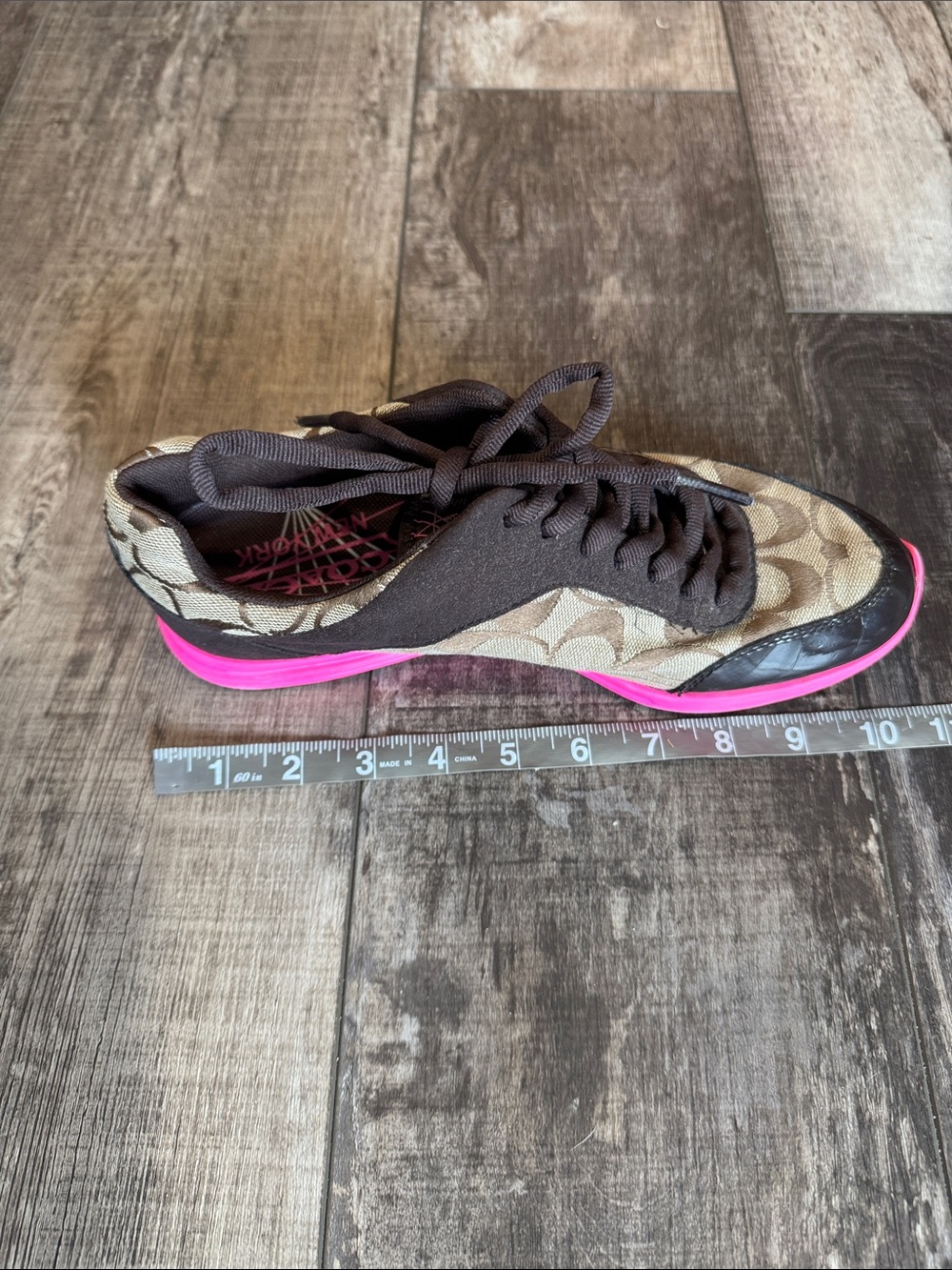 Coach Brown Signature Canvas Sneakers with Hot Pink Sole - Picture 10 of 10